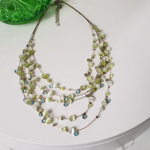 MULTI-STRAND Wire Beaded Crystal Necklace - Picture 7 of 9